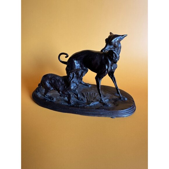 Maitland Smith Bronze Dog Sculpture Greyhound & Pekingese Dog on Base - Picture 2 of 8